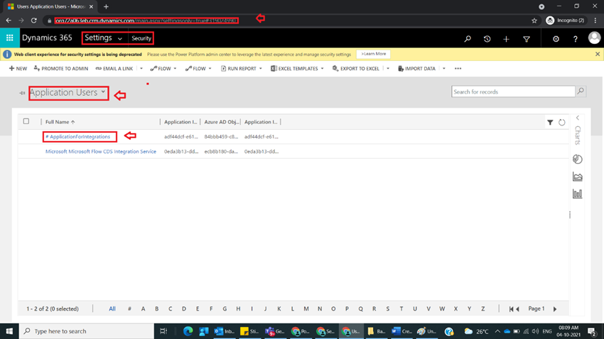 Create Application User in Dynamics CRM